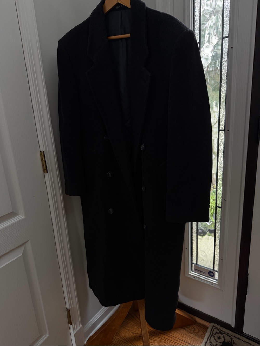 Men's Black Double-Breasted Wool Trench Coat